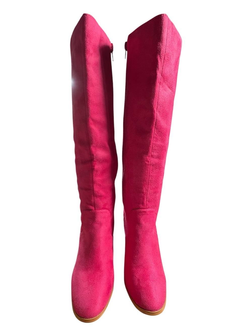 NEW Allegra K Hot Pink Faux Suede Knee High Boots Block Heel size 7 - Picture 2 of 8